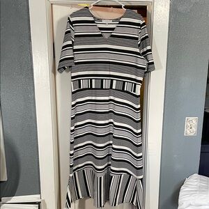 Chaus Black and White Striped Maxi Dress